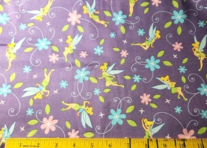 Disney Tinkerbel Fairies Purple Cotton Craft Sewing Fabric Vintage NEW - Picture 1 of 1