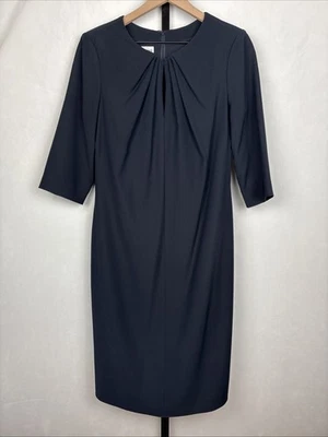 Vestido Vaina Armani Collezioni Midi Acanalado Para Mujer 10 Azul Marino Cerradura Cuello Carrera Foto 1 de 4