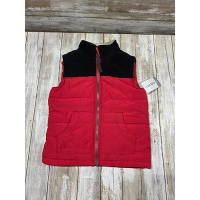 Carters Kids 红色黑色 Puffer 背心尺寸 2t 绗缝灯芯绒领 — 第 1/4 张图片
