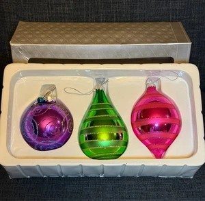 3er Set Dillard's Borten Weihnachten Glas Ornamente helle Schmucktöne Glitzer - Bild 1 von 20