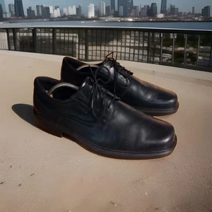 ECCO Shock Point Black Genuine Leather Lace Up Mens Dress Shoes US 10-10.5 EU 44 - Picture 1 of 12