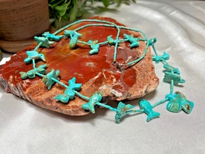 Opulent Vintage Zuni Turquoise Thunderbird Carved Animal Heishi Fetish Necklace - Picture 1 of 17