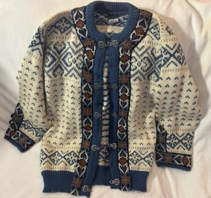 Dale of Norway Vintage Wool Blue Cardigan Jacket Fair Isle Sweater Size 38 Exc - Foto 1 di 17