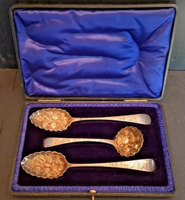 Antique John Meek Early 19th C. English Sterling Silver Berry Spoon Set - Image 1 of 3