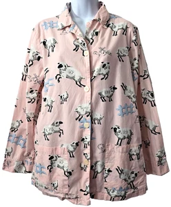 Nick Nora Bo Peep Counting Sheep Pink Pyjama Top Gr. S Pocket Shirt Vintage 90s Y2K - Bild 1 von 9