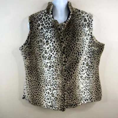 Coldwater Creek Womens Cheetah Faux Fur Artsy Button Vest 2X Animal Print Cozy - Image 1 of 4