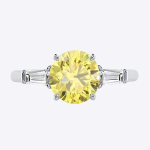Diamond Ring IGI Lab Grown Round Cut Fancy Intense Yellow 14K White Gold 1.40 Ct - Picture 1 of 8