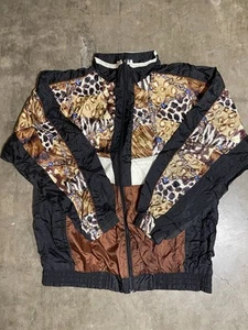 VINTAGE 80s Bold Spirit Windbreaker Jacket Medium Brown White Aztec Womens EUC - Picture 1 of 10