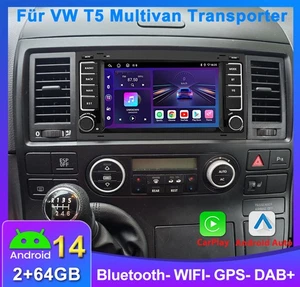 Für VW T5 Multivan Transporter 2+64G Android 14 Autoradio Carplay GPS Navi RDS - Bild 1 von 16