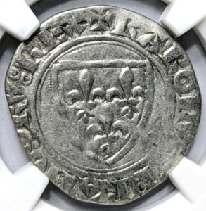 Carlos VI Francia Plata Blanc 1380-1422 NGC VF 35 Cruz Medieval Flor de Lis - Imagen 1 de 17