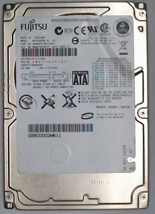 60 GB SATA Fujitsu Internal 5400RPM 2.5 " MHV2060BH - Image 1 of 1