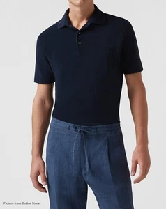 Lardini Terry Towel Cotton Blend Polo - Button Down Collar - Navy Blue - 52 - Picture 1 of 23