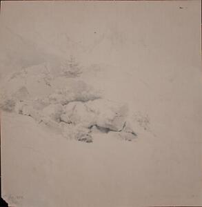 Berglandschaft Detailstudie signiert Franz Steinfeld Bleistift 1850