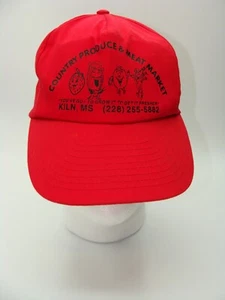Nissun Cap Country Produce & Meat Market MS Red Adjustable Snapback Hat Vintage - Picture 1 of 9