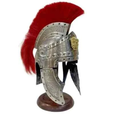 Casco romano vintage acabado plateado con cresta roja-pluma Foto 1 de 4