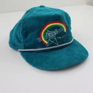 Vtg 90s Made In USA Rainbow Corduroy Snapback Trucker Hat Cap Mens Teal Blue 80s - Picture 1 of 7