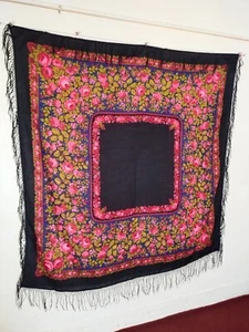 vintage gorgeous flowers printed piano fringes shawl scarf itm1236 - Picture 1 of 13