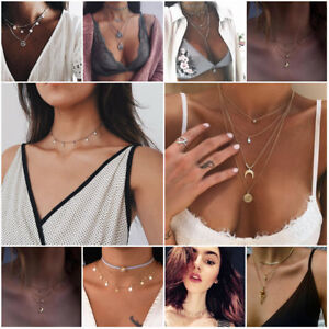 Pendant Chain Necklace Jewelry Fashion Women Crystal Multilayer Necklace