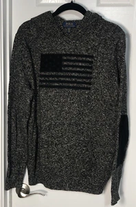 Polo Ralph Lauren Boys Black US Flag Patch Hoodie with Pockets in Size XL/TG - Picture 1 of 12