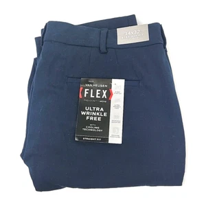 Van Heusen Pants Mens 34x32 Flex Straight Fit Dress Wrinkle Free Flat Front Blue - Picture 1 of 10
