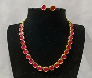 Collar trasero Meenakari rojo Kundan enchapado en oro boda fiesta ropa joyería - Imagen 1 de 4