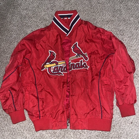 St. Louis Cardinals Majestic Dugout Jacket Coat Medium Red Needs New Zipper Cover