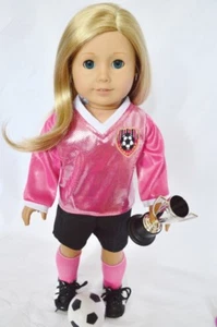 Juego de 2 piezas uniformes de fútbol rosa y negro para muñecas chicas americanas de 18 - Imagen 1 de 1