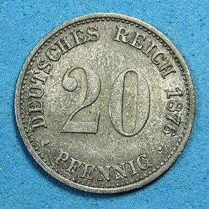 Germany Empire 20 Pfennig .900 Silver Coin 1876-C, KM-5, Combined Shipping - Picture 1 of 2