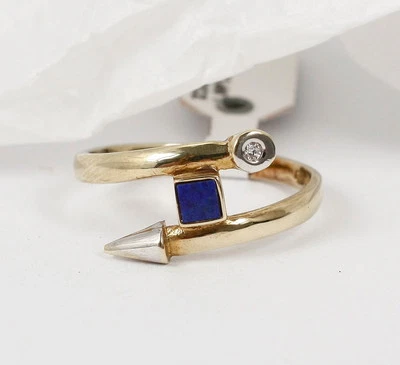 Giocoso Anello IN 333 Oro Con Lapislazzuli e Zirconi - Immagine 1 di 3