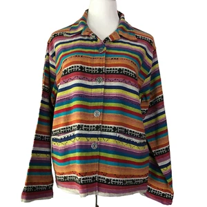 Chico’s Design Colorful Striped Embroidered Cotton Jacket 2 or 12/14 - Picture 1 of 11