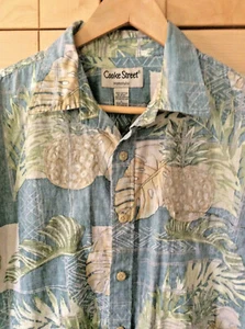 Cooke Street Men's Hawaiian Blue & Green Pineapple Reverse Fabric Camp Shirt L - Picture 1 of 3