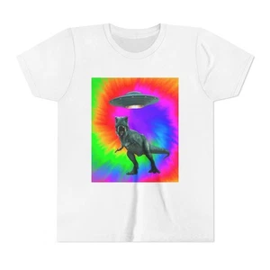 Dinosaur UFO Youth Tee, Fun for Kids, Retro Style Shirt, Birthday Gifts, School - Picture 1 of 9
