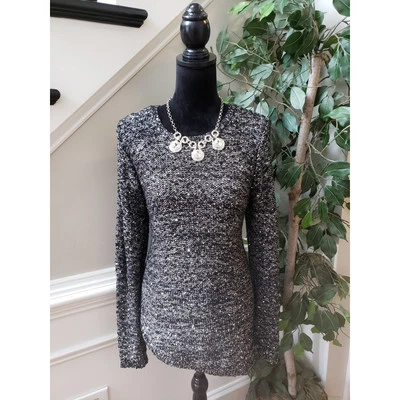 Apt. 9 Suéter Para Mujer XL Gris Lentejuelas Forrado Tejido Manga Larga Cuello Redondo Pullover Foto 1 de 4
