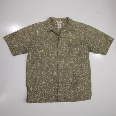 Vintage REI Loop Collar Button Shirt Mens Med Green Casual Tribal Print Outdoor - Image 1 of 4