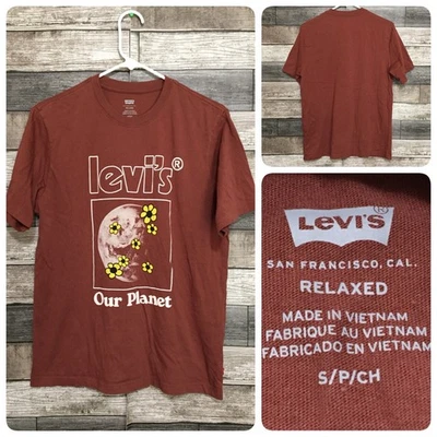 Levi’s Relaxed Fit Graphic T Shirt Men’s S Brown Red Floral Our Planet - Image 1 of 4