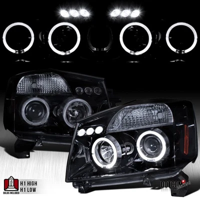 Fit 2004-2015 Titan 04-07 Armada LED Halo Projector Headlights Lamps Black Smoke - Изображение 1 из 4