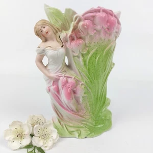 Gebruder Heubach Art Nouveau Vase – Bisque Porcelain Woman with Flowers, Antique - Bild 1 von 10