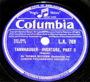 78 RPM – Sir Thomas Beecham – London Philharmonic - Tannhauser 3 (1939) - Picture 1 of 1