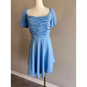 Ruched Mini Dress Puff Sleeve Square Neck Smocked Back Light Blue Size medium - Imagen 1 de 6