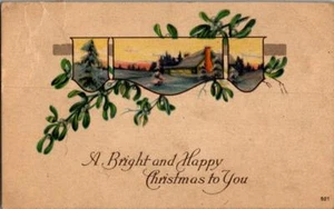 A Bright And Happy Christmas To You Vintage Postcard House In Winter Scene - Picture 1 of 1