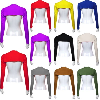 Women's Plain Long Sleeves Cropped Cape Shrug Top Ladies Cardigan One Size. - Image 1 of 4