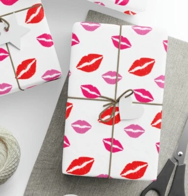 Valentine's Day Wrapping Paper Roll with Red and Pink Lips, Smooch Gift Wrap - Image 1 of 2
