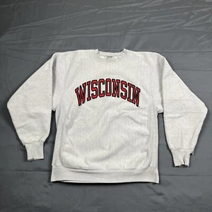Vintage Wisconsin Badgers Spellout Sweatshirt mit Rundhalsausschnitt schwer mittelgrau - Bild 1 von 7
