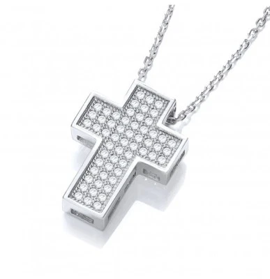 Pave Cross With Chain Solid Sterling Silver 925 Luxurious Packaging - Image 1 of 4
