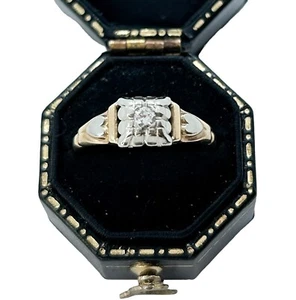 Retro Diamond Promise Ring 14k Yellow & White Gold Size 6 - Picture 1 of 9
