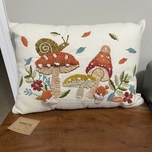 World Market Mushroom Snail Embroidered Throw Pillow Flower Floral - Picture 1 of 2