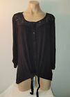 One World 1X Black Lace Button Up Tie 3/4 Sleeve Blouse Top