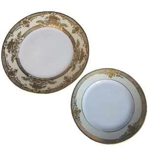 2 Noritake Fleurdor Porcelain Plates Salad & Butter Gold Flower Urns Porcelain - Picture 1 of 8