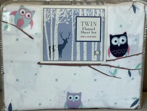 Juego de sábanas de franela 100 % algodón tamaño doble conjunto de piezas estampado de búho Divatex nuevo - Imagen 1 de 2