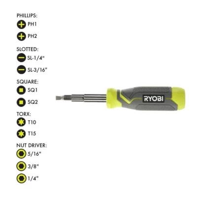 NUEVO Destornillador Ryobi Multi-Bit 11 en 1, mango de agarre de cojín, brocas y destornilladores de tuercas Foto 1 de 4